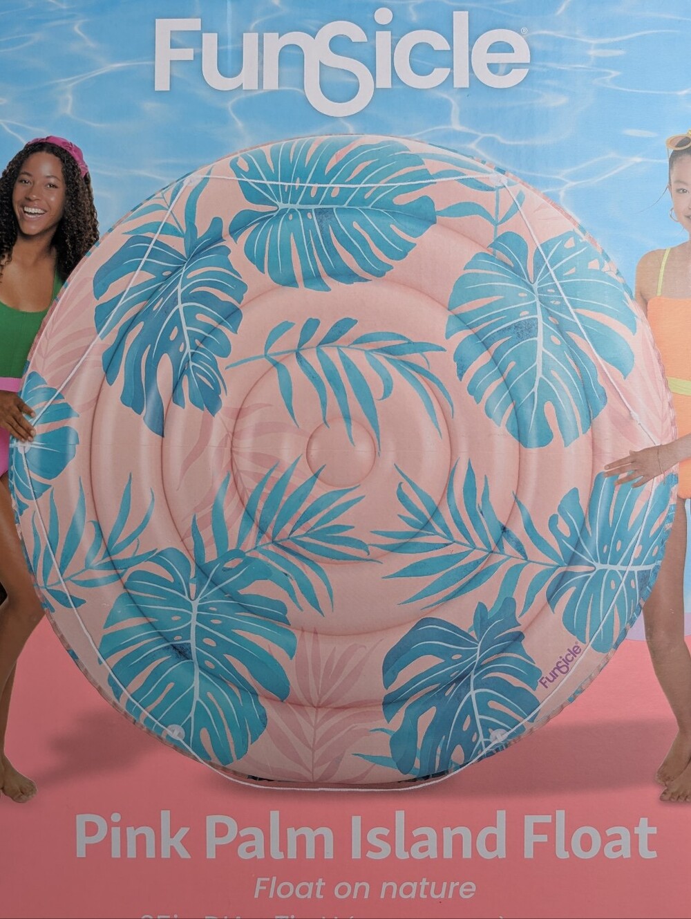 Pink Palm Round Float - Tropical Blue Leaf Pattern